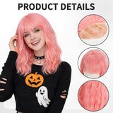 Short Pink Bob Wavy Wig with Bangs for Women