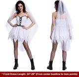 Gothic Bride Costume Women, 3PCS Dark Wedding Halloween Costumes with Studded Faux Leather Biker Jacket