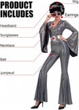 7 PCS Womens Metallic Disco Costume Set with Jumpsuit