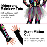 3PCS Kids Skeleton Costume, Halloween Costumes for Girls | Skeleton jumpsuit with rainbow braids and tutu skirts girls day of the dead role play outfits