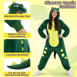 Adult Dinosaur Onesie Costume - 3D Hooded Animal One-Piece Pajama for Halloween Men Women