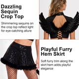 5 PCS Womens Fallen Angel Costume Set Halloween Cosplay Outfits