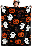 Ghost Blanket, Black Halloween Pumpkin Blankets and Throws
