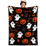 Ghost Blanket, Black Halloween Pumpkin Blankets and Throws