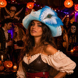 Medieval Pirate Hat with Lace and Feather for Women