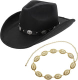 Cowboy Hat and Western Belt Set for Women with Hatband