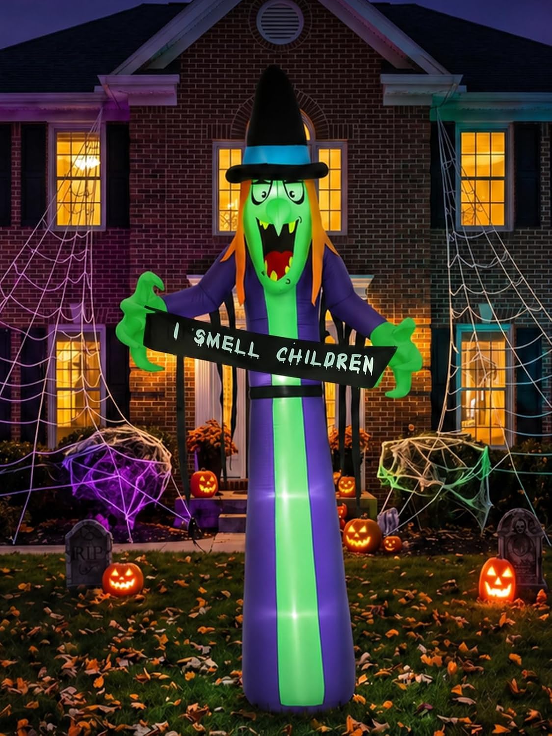 8FT Halloween Inflatable Witch Yard Decor, LED Blow Up Outdoor