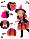 2PCS Witch Costume for Girls, Toddler Halloween Costumes | Girls flame orange purple dress up set with classic witch hat for kids toddlers party outfits