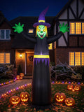 8FT Halloween Inflatable Outdoor Decorations, Blow Up Double-Sided Witch and Ghost with Built-in Bright LEDs, Yard Lawn Garden Party Decor