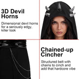 3 PCS Sexy Devil Costume for Women Hooded Black Maxi Dress