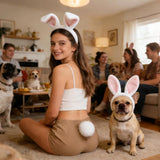 White/Brown/Black Bunny Ears Headband & Tail Costume Set