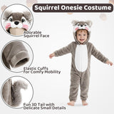 Toddler Squirrel Costume for Girls & Boys - 3D Hooded Animal Jumpsuit for Halloween Party