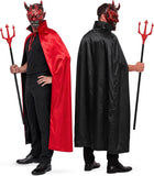 Men's Red Devil Cape Costume Set Adult Reversible Cloak with Accessories Halloween Cosplay Costume