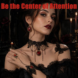 Halloween Costume Accessories Set Gothic Victorian Choker Necklace Bracelet Earrings Set for Women, Black Lace Vampire