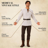 Men's Medieval Vintage Pirate Viking Shirt Lace Up Long Sleeve with Belt Renaissance Costume for Halloween