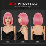 Short Pink Bob Wig with Bangs for Women