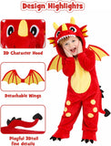 Toddler Dinosaur Costume, 3D Hooded Animal Jumpsuit for Halloween, 2-4T