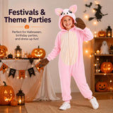 Kids Pig Costume for Girls & Boys - 3D Hooded Animal Jumpsuit for Halloween Party