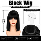 Short Black Bob Wig with Bangs for Women