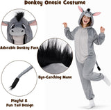 Adult Donkey Onesie Costume - 3D Hooded Animal One-Piece Pajama for Halloween Men Women