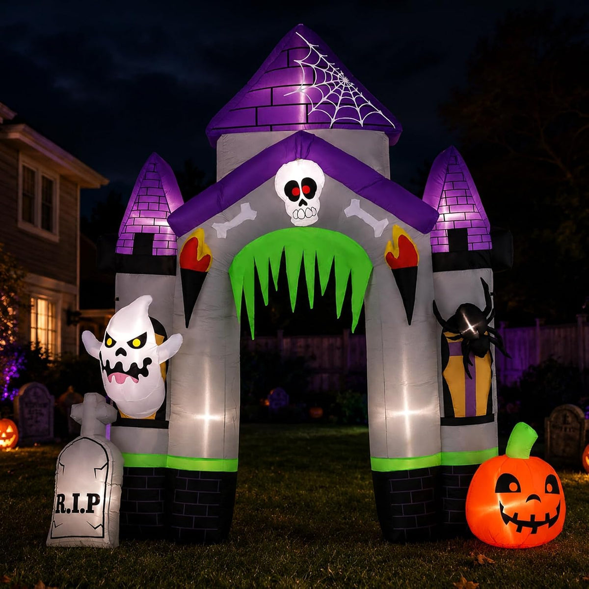 10FT Halloween Inflatable Archway Outdoor Decorations, Blow Up Ghost Arch with Built-in Bright LEDs, Yard Lawn Garden Party Decor