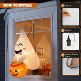 4FT Halloween Inflatable Outdoor Decorations, Blow Up Ghost Pumpkin with Built-in Bright LEDs, Yard Lawn Garden Party Decor