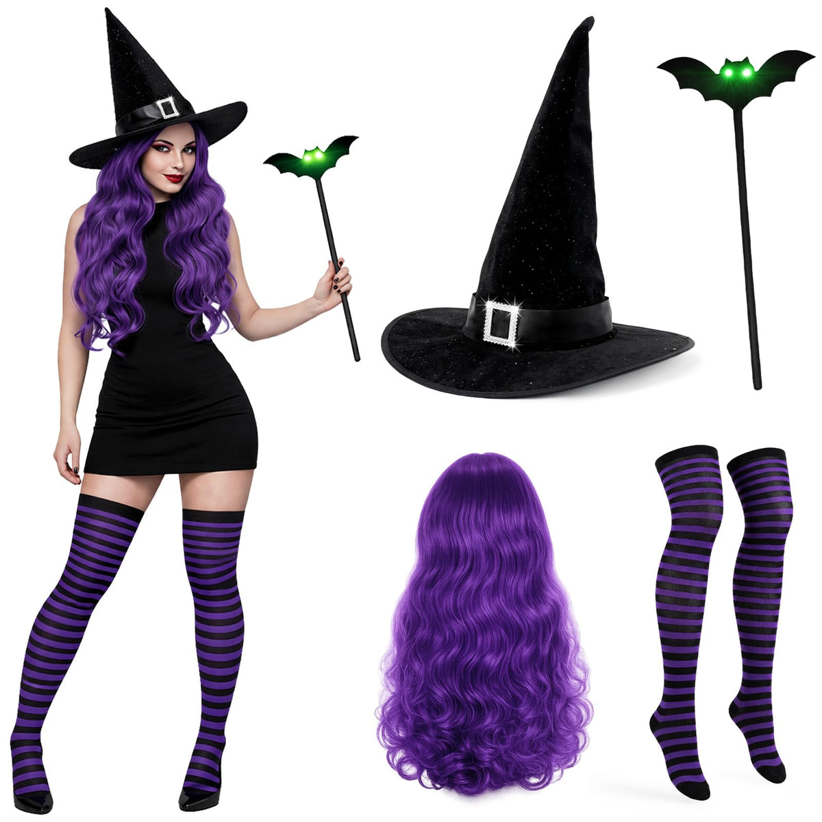 Halloween Black Witch Costume Accessories Set
