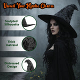 Witch Hat for Women, Distressed Gray, Polyester, One Size, Halloween Cosplay Costume Accessory