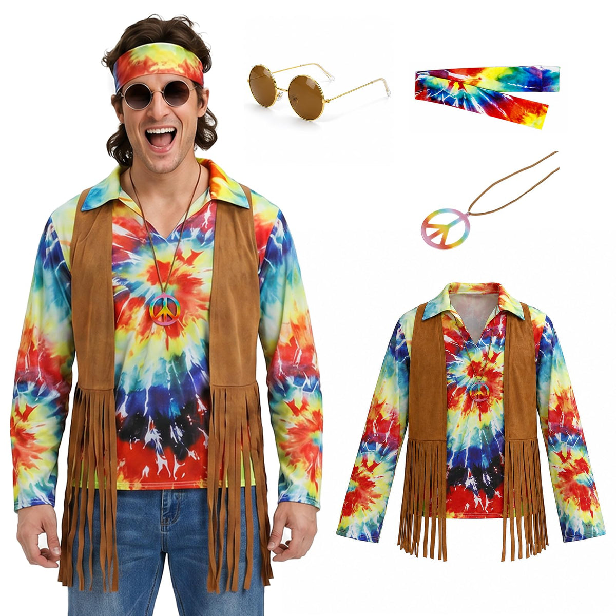 Men's Retro 1960s Hippie Costume for Halloween Party
