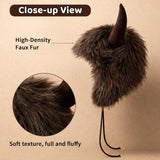 Brown Viking Horned Buffalo Hat, Halloween Costume Trooper Cap