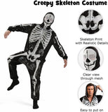 Adult Men’s Skeleton Jumpsuit Costume, Halloween Bones One-Piece Pajamas for Cosplay Party