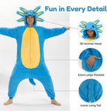 Adult Axolotl Onesie Costume - 3D Hooded Animal One-Piece Pajama for Halloween Men Women