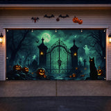 Halloween Garage Door Cover, Graveyard Gate Banner, 7 x 16 Ft