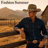 Straw Cowgirl Sun Hat with Bands for Women and Men