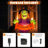 4FT Halloween Inflatable Outdoor Decorations, Blow Up Window Witch with Built-in Bright LEDs, Yard Lawn Garden Party Decor