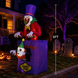 6FT Halloween Inflatable Outdoor Decorations, Blow Up Scary Clown Skeleton with Built-in Bright LEDs, Yard Lawn Garden Party Decor