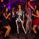Skeleton Onesie, Skeleton Bodysuit for Women, Halloween Zipper Front Slim Fit Jumpsuit Catsuit