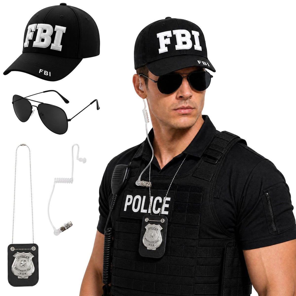 4-Piece Police Officer Costume Accessories Set for Adults