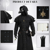 Adult Plague Doctor Costume Set for Men Renaissance Medieval Costumes with Accessories for Halloween Cosplay
