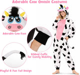Adult Cow Onesie Costume - 3D Hooded Animal One-Piece Pajama for Halloween Men Women