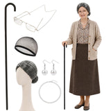 Halloween Gray Old Lady Costume Wig Set for Women