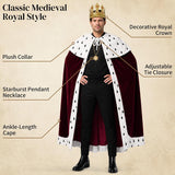 Men's King Costume Adult Royal Cape Costumes with Crown & Accessory for Halloween Medieval Cosplay Party