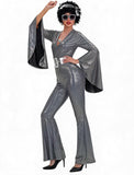 7 PCS Womens Metallic Disco Costume Set with Jumpsuit