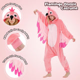 Adult Flamingo Onesie Costume - 3D Hooded Animal One-Piece Pajama for Halloween Men Women