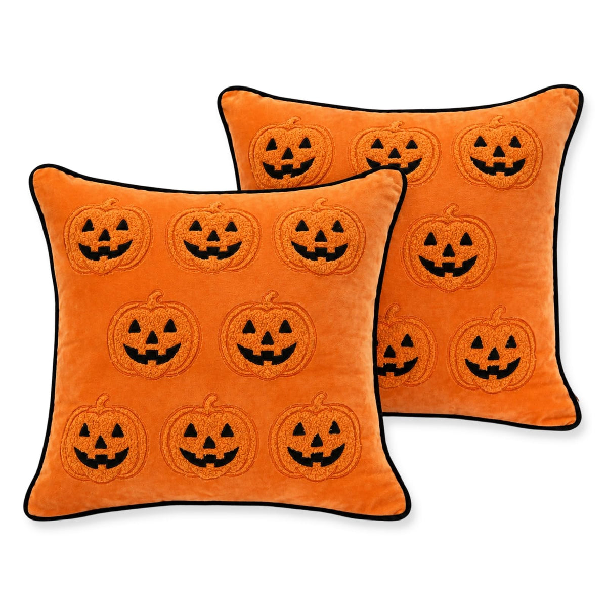 Halloween Pillow Covers 18x18 Set of 2, Orange Pumpkin Cases