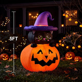 5FT Halloween Inflatable Pumpkin Outdoor Decorations, Blow Up Pumpkins Black Cat with Built-in Bright LEDs, Yard Lawn Garden Party Decor