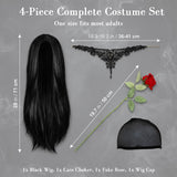 Long Black Wig Witch Costume Accessories Set for Women