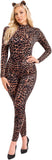2 PCS Long Sleeve Leopard Costume for Women, Sexy Animal Print Backless Catsuit Bodysuit, Halloween Cosplay Party Outfits