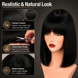 Short Black Bob Wig with Bangs for Women
