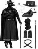 Adult Plague Doctor Costume Set for Men Renaissance Medieval Costumes with Accessories for Halloween Cosplay